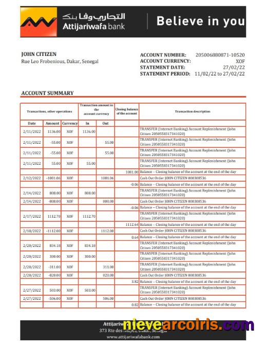 Senegal Attijariwafa bank statement xls